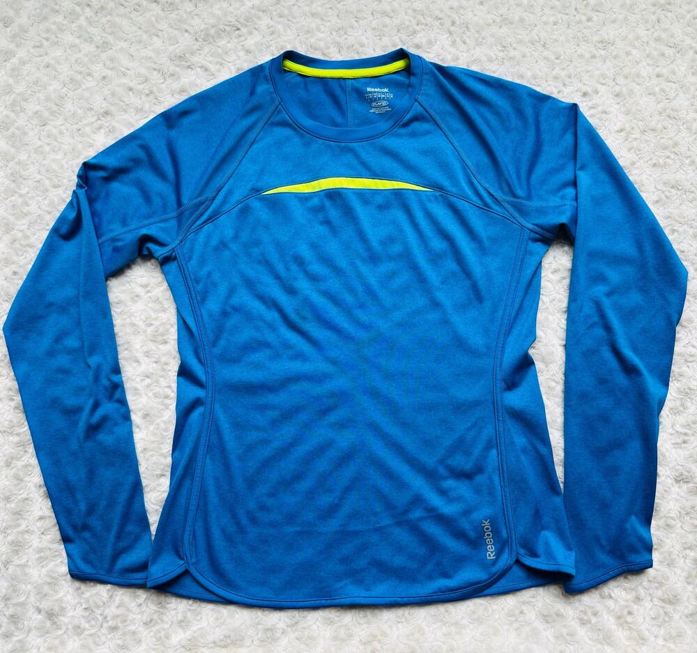 Reebok Women Running Biking Long Sleeve Blue PLAYDRY Workout Fitnes Shirt Medium